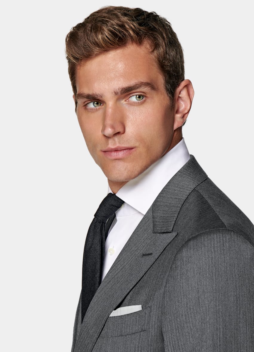 Dark Grey Herringbone Perennial Tailored Fit Havana Suit