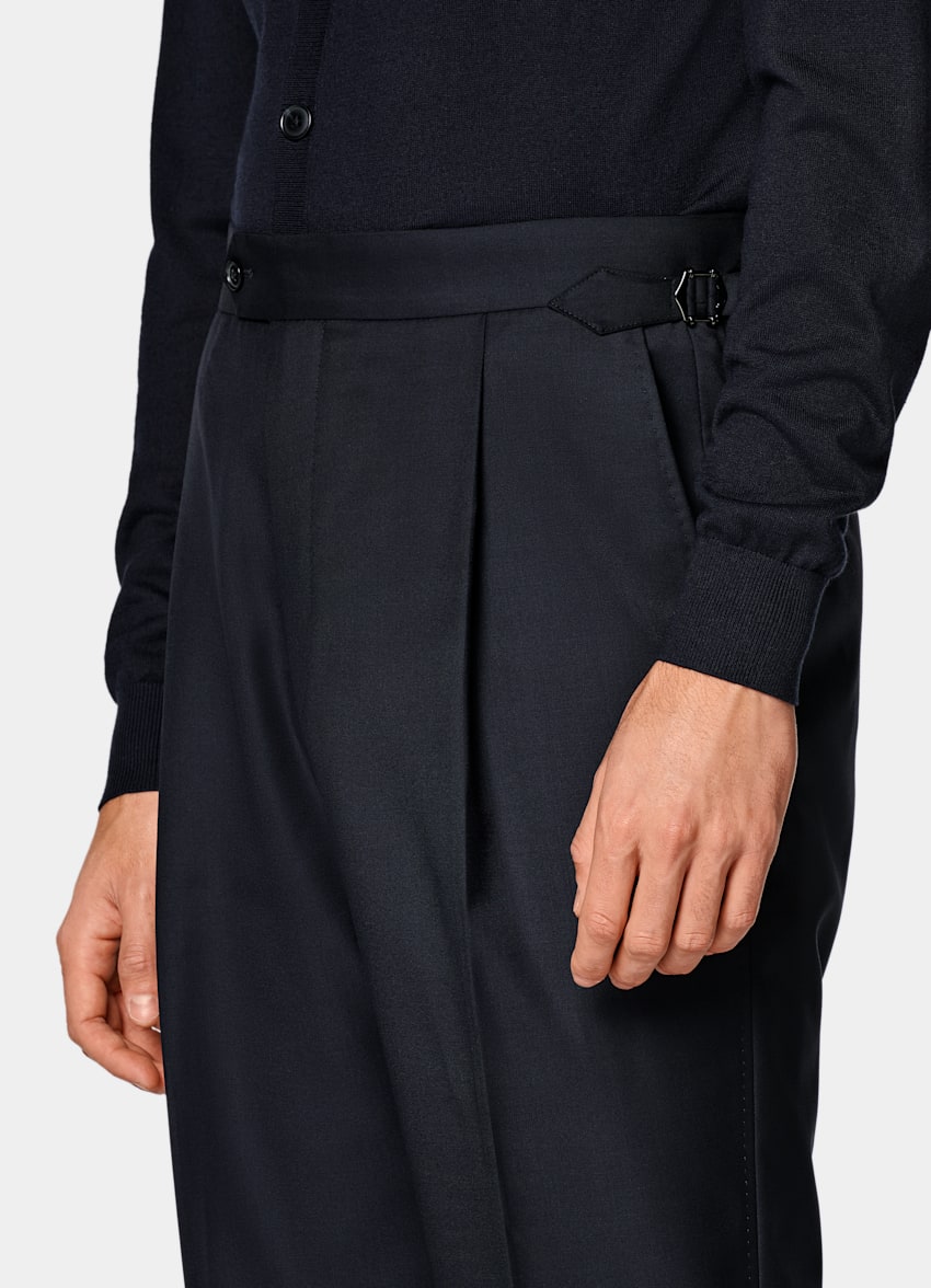 Navy Wide Leg Straight Pants