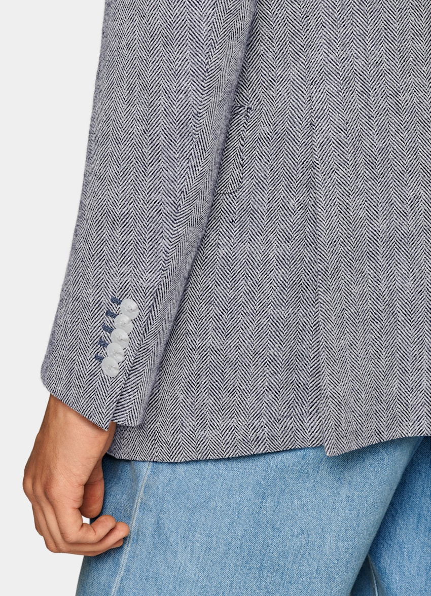 Navy Herringbone Tailored Fit Milano Blazer