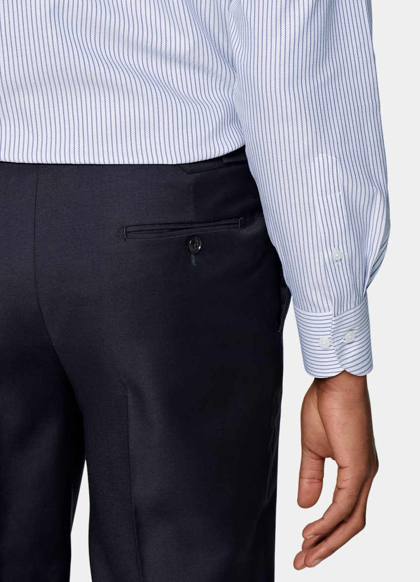 Navy Striped Royal Oxford Slim Fit Shirt