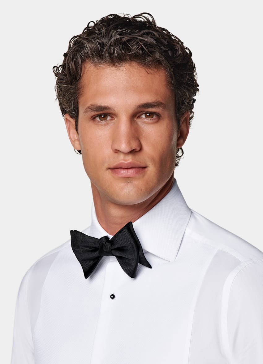 White Piqué Tailored Fit Tuxedo Shirt