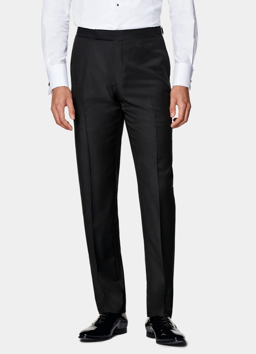 Black Slim Leg Straight Tuxedo Pants