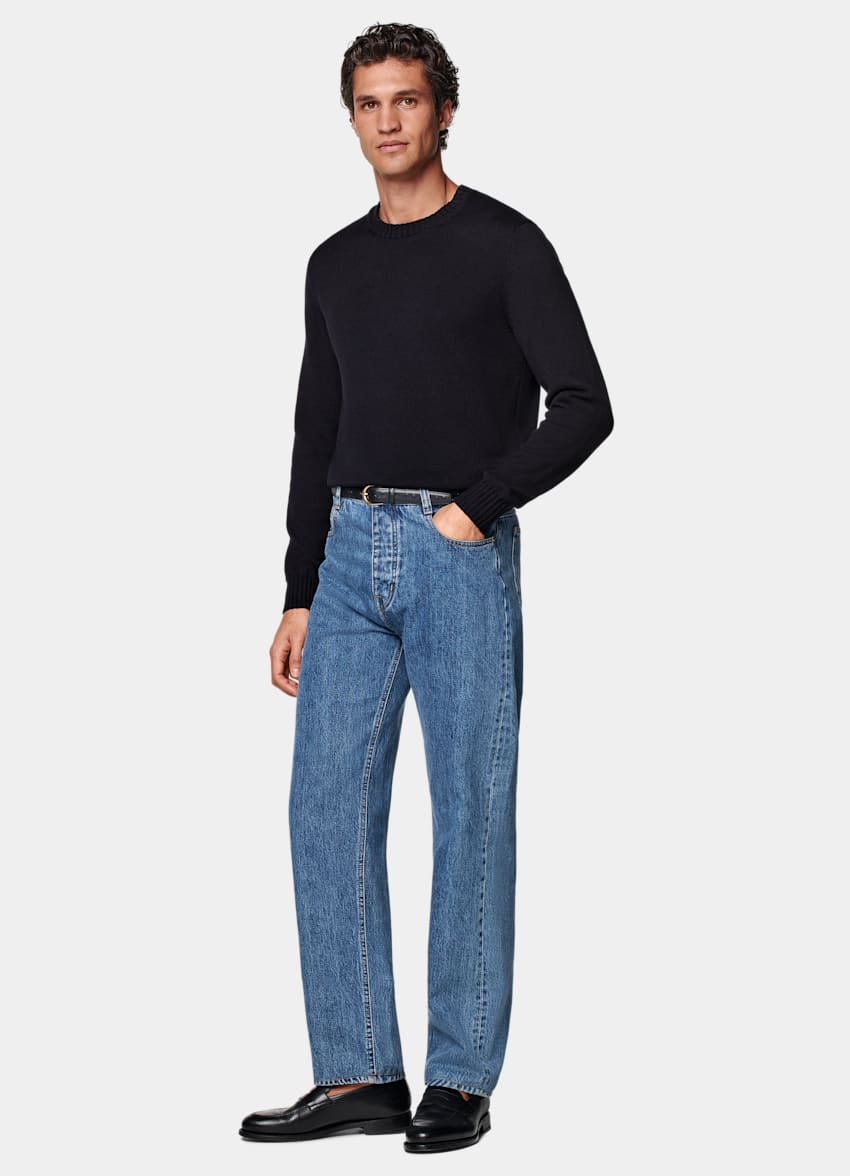 Mid Blue Straight Leg Jeans