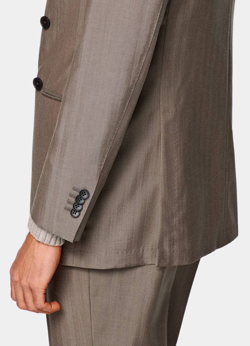 Taupe Herringbone Perennial Tailored Fit Havana Suit