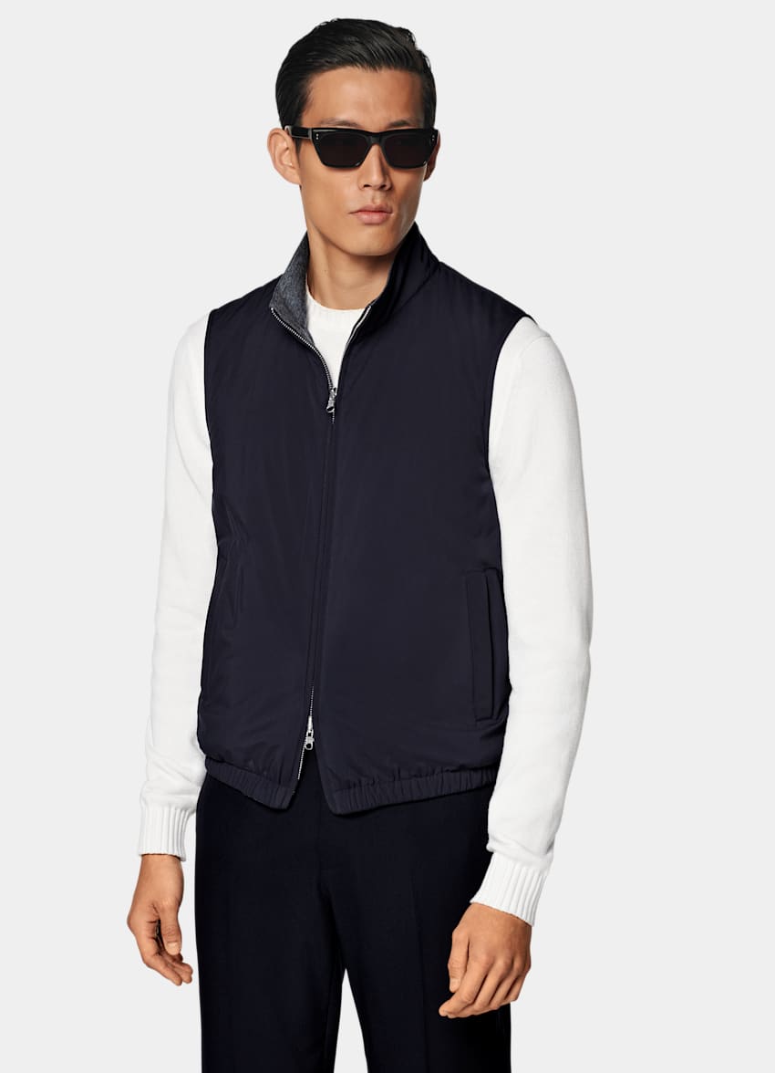 Navy Reversible Light Padded Zip Vest