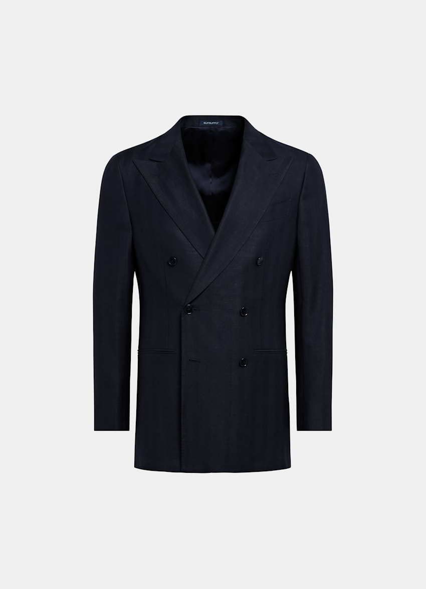 Navy Herringbone Tailored Fit Havana Suit