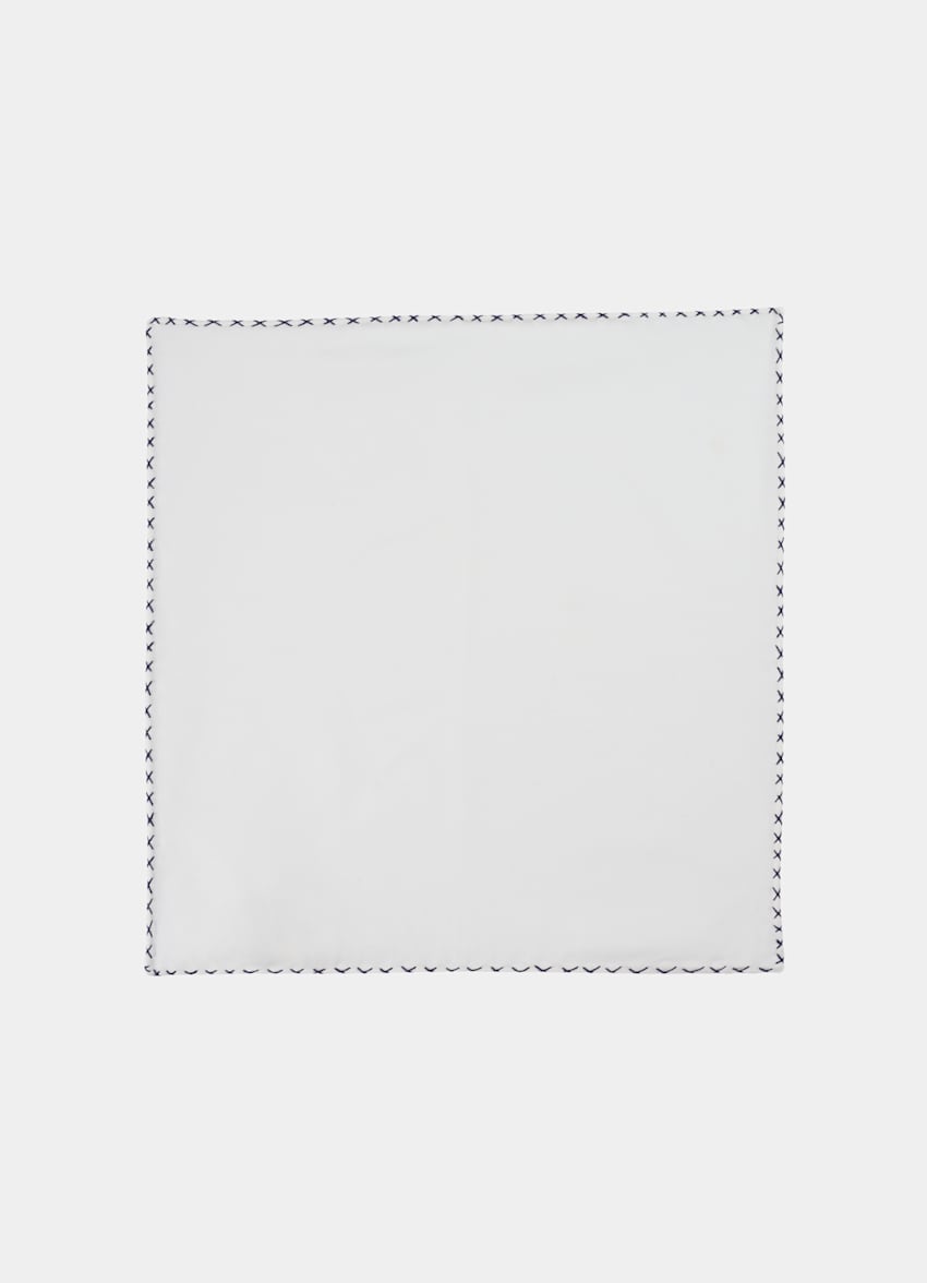 White Stitch Edge Pocket Square