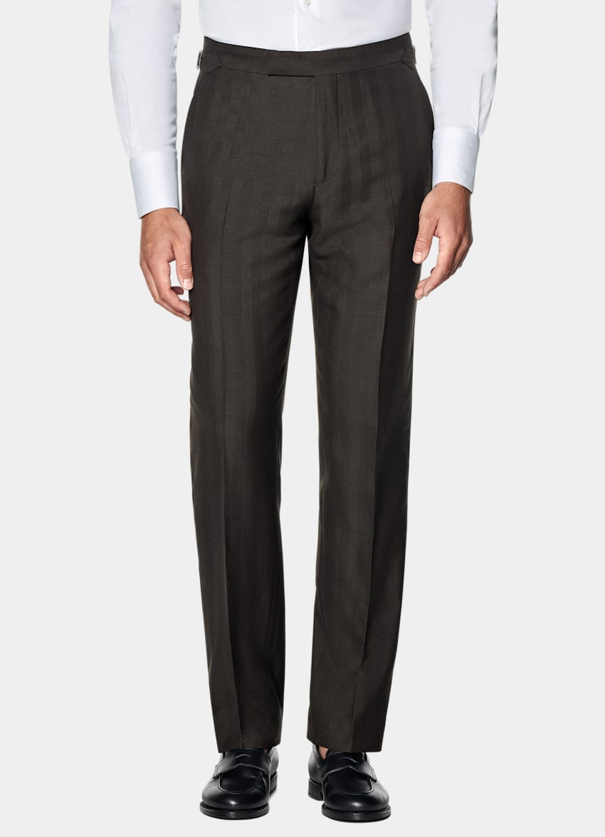 Dark Brown Herringbone Tailored Fit Milano Suit