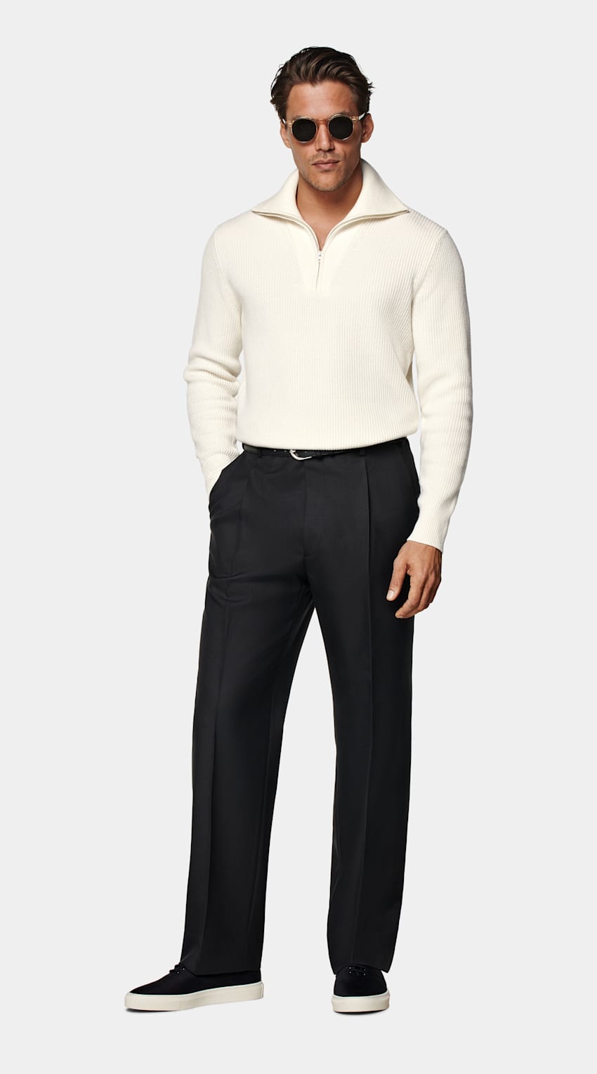 Off-White Ribbed Half Zip