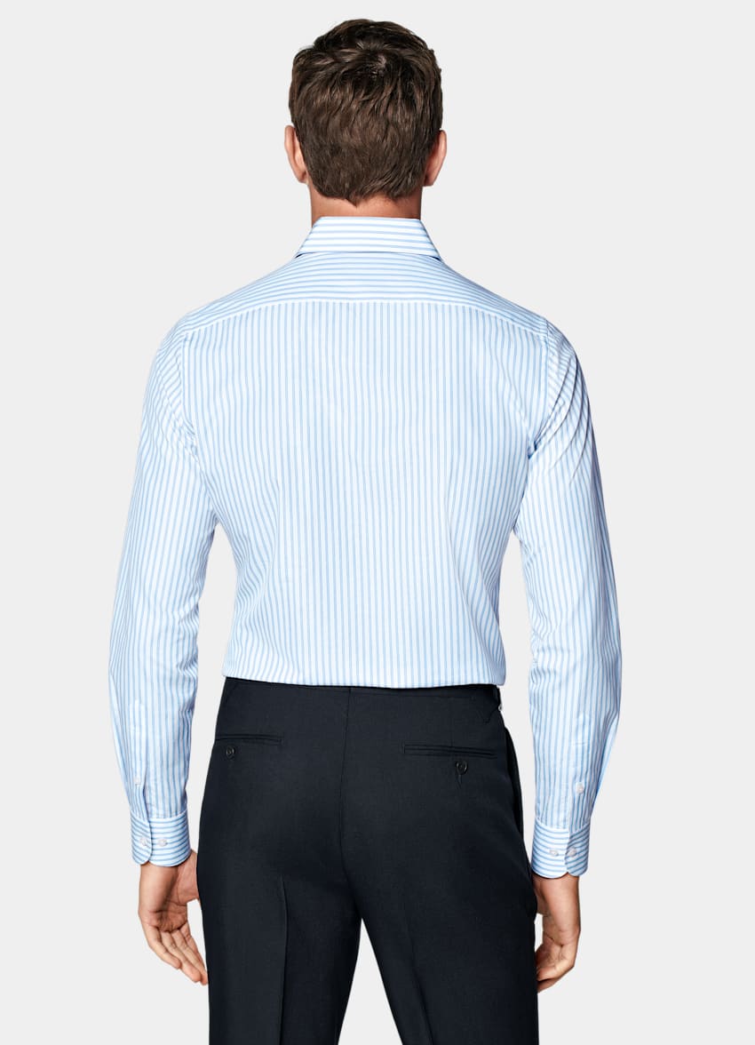 Blue Striped Poplin Slim Fit Shirt