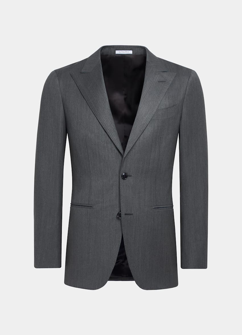 Dark Grey Herringbone Perennial Tailored Fit Havana Suit