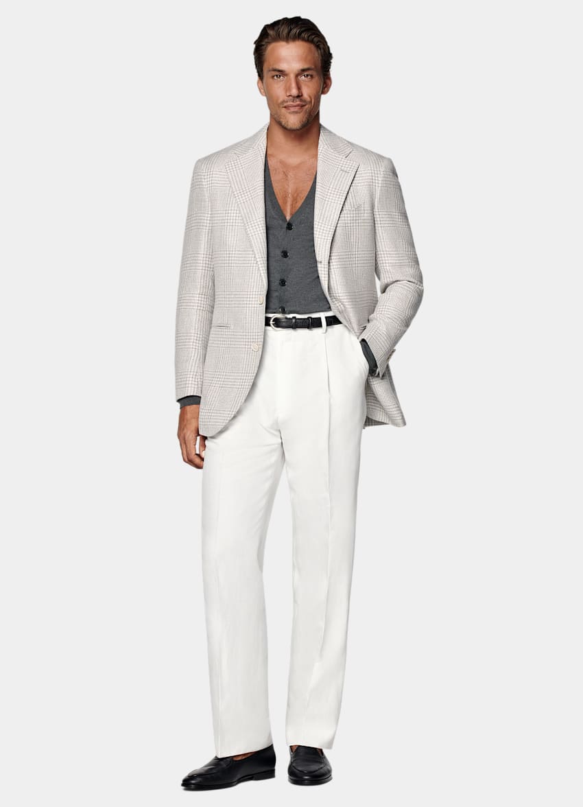 Light Grey Checked Relaxed Fit Roma Blazer