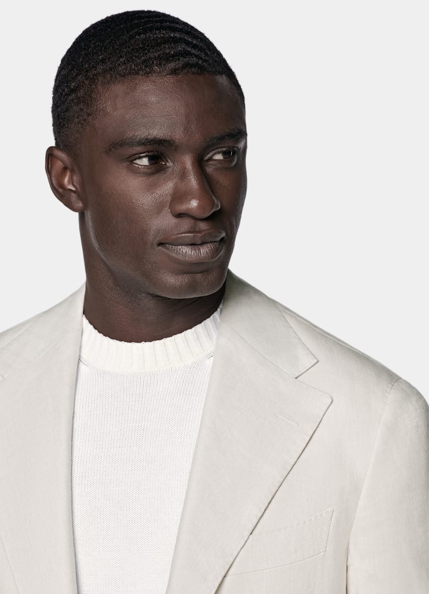 Sand Herringbone Relaxed Fit Roma Blazer