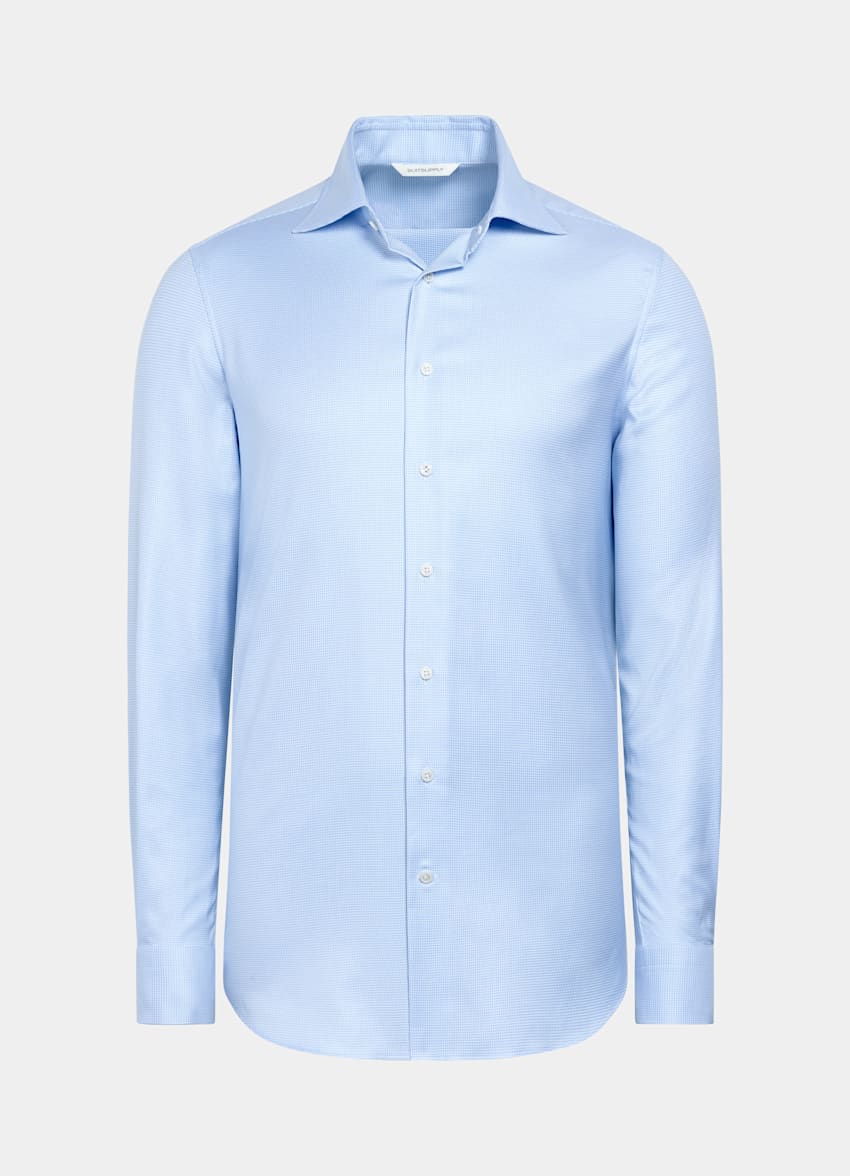 Light Blue Houndstooth Houndstooth Tailored Fit Shirt