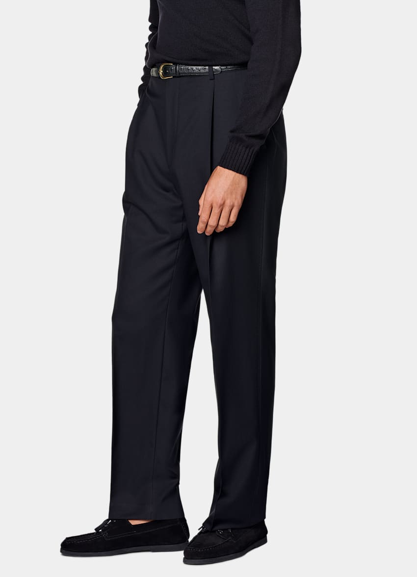 Navy Wide Leg Straight Trousers