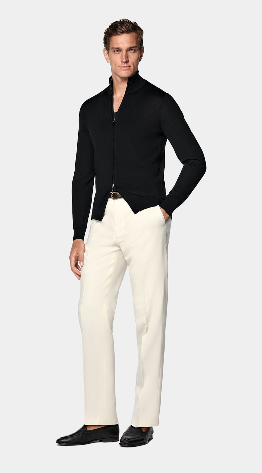 Black Merino Zip Cardigan