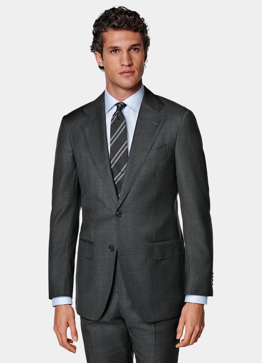 Dark Grey Houndstooth Tailored Fit Havana Suit