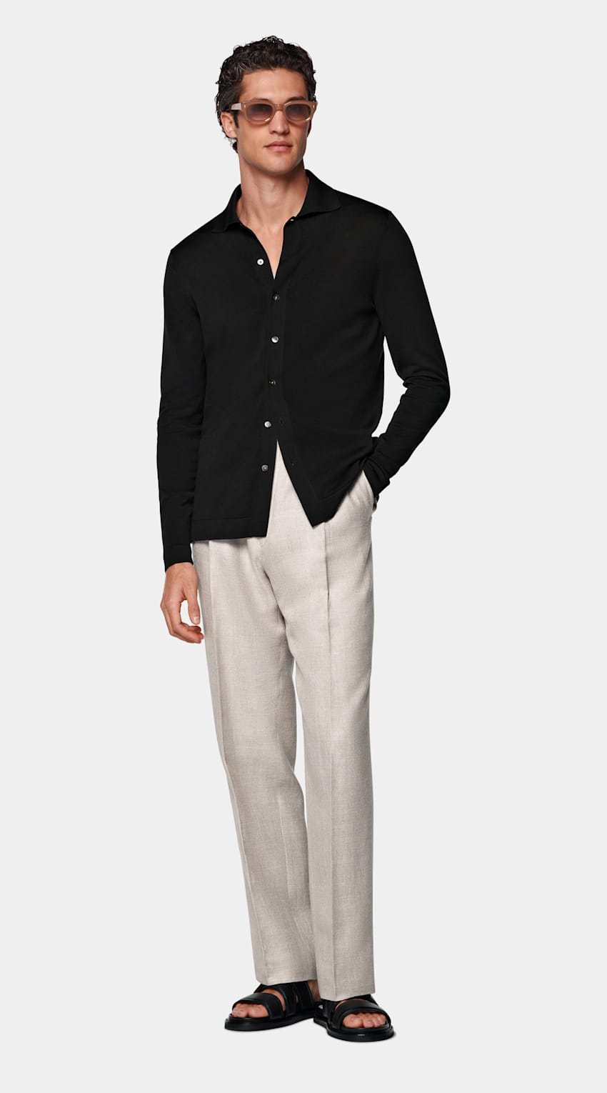 Black Long Sleeve Polo Cardigan