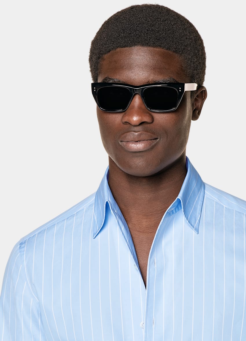 Light Blue Striped Tailored Fit Shirt