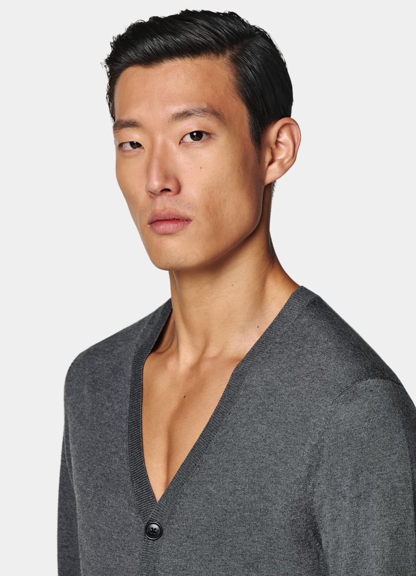 Grey V-Neck Cardigan