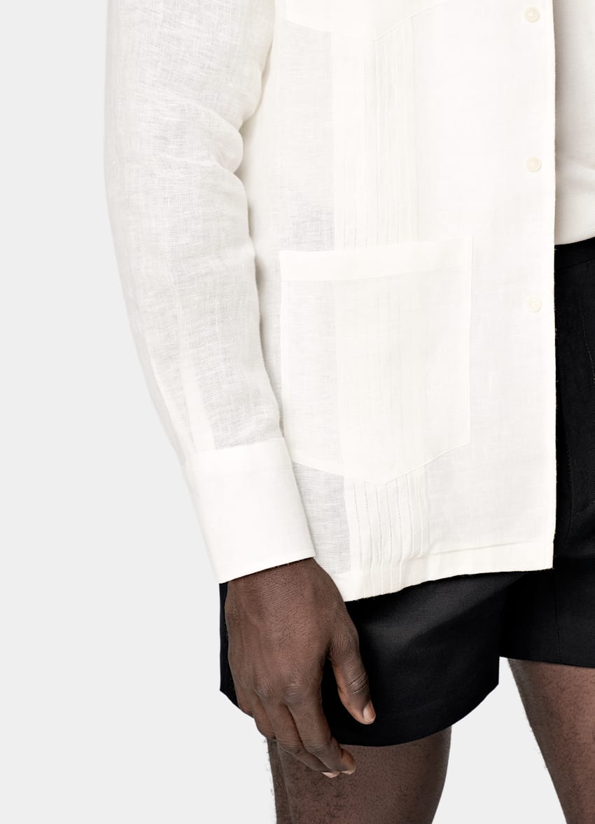 White Patch Pocket Pleated Slim Fit Shirt