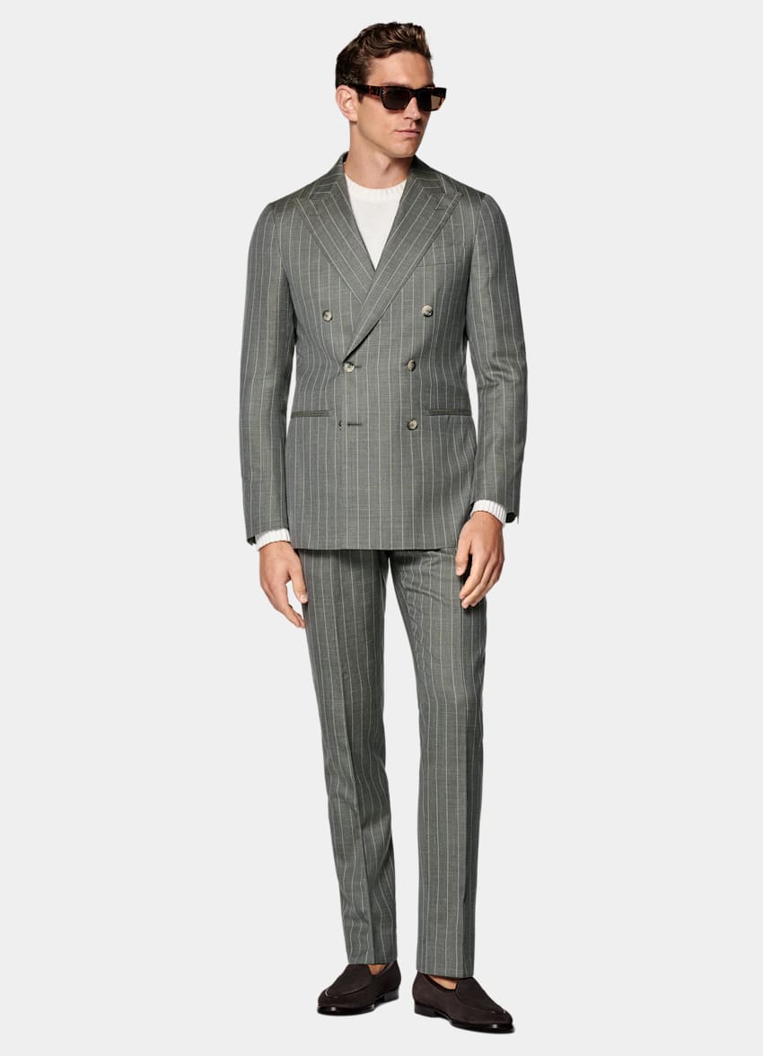 Light Green Striped Tailored Fit Havana Suit