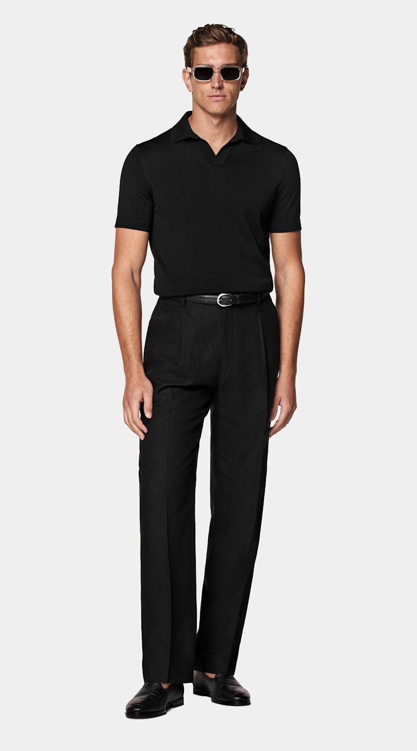 Black Buttonless Polo