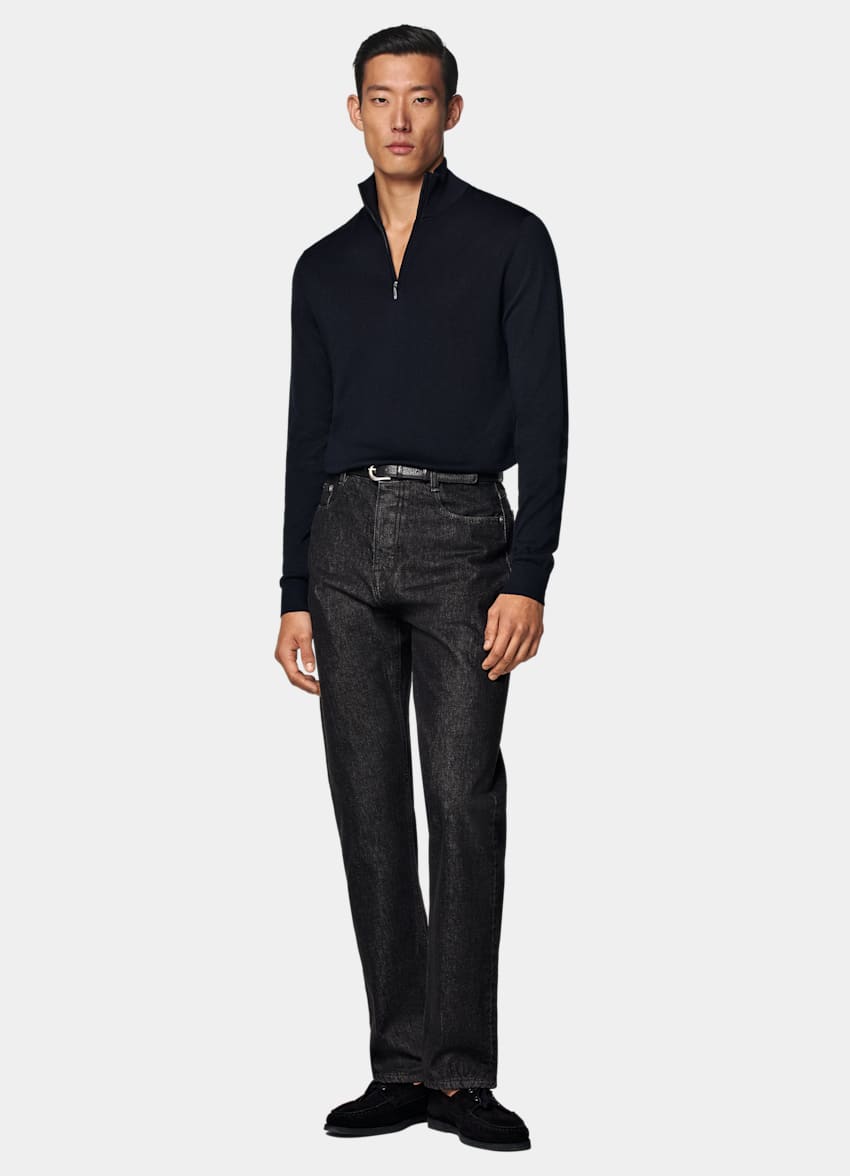 Navy Merino Half Zip