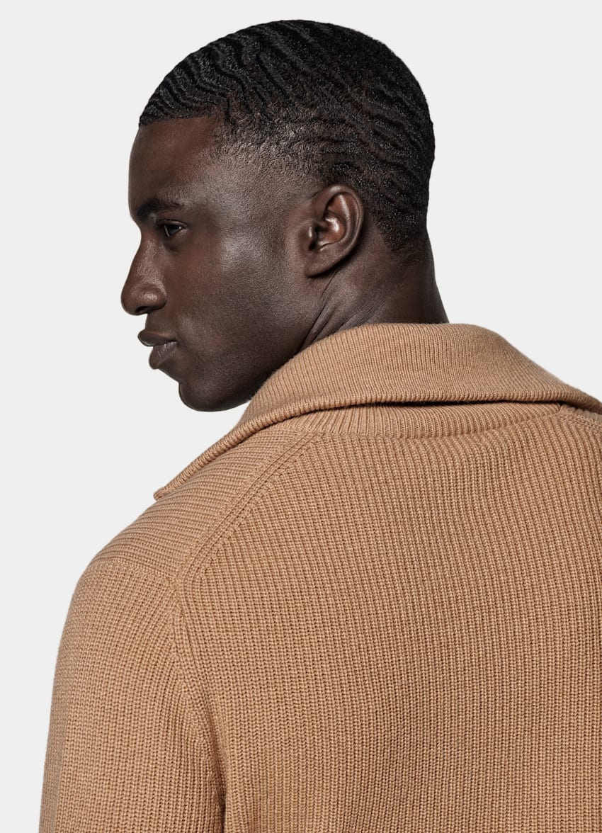 Mid Brown Ribbed Half Zip