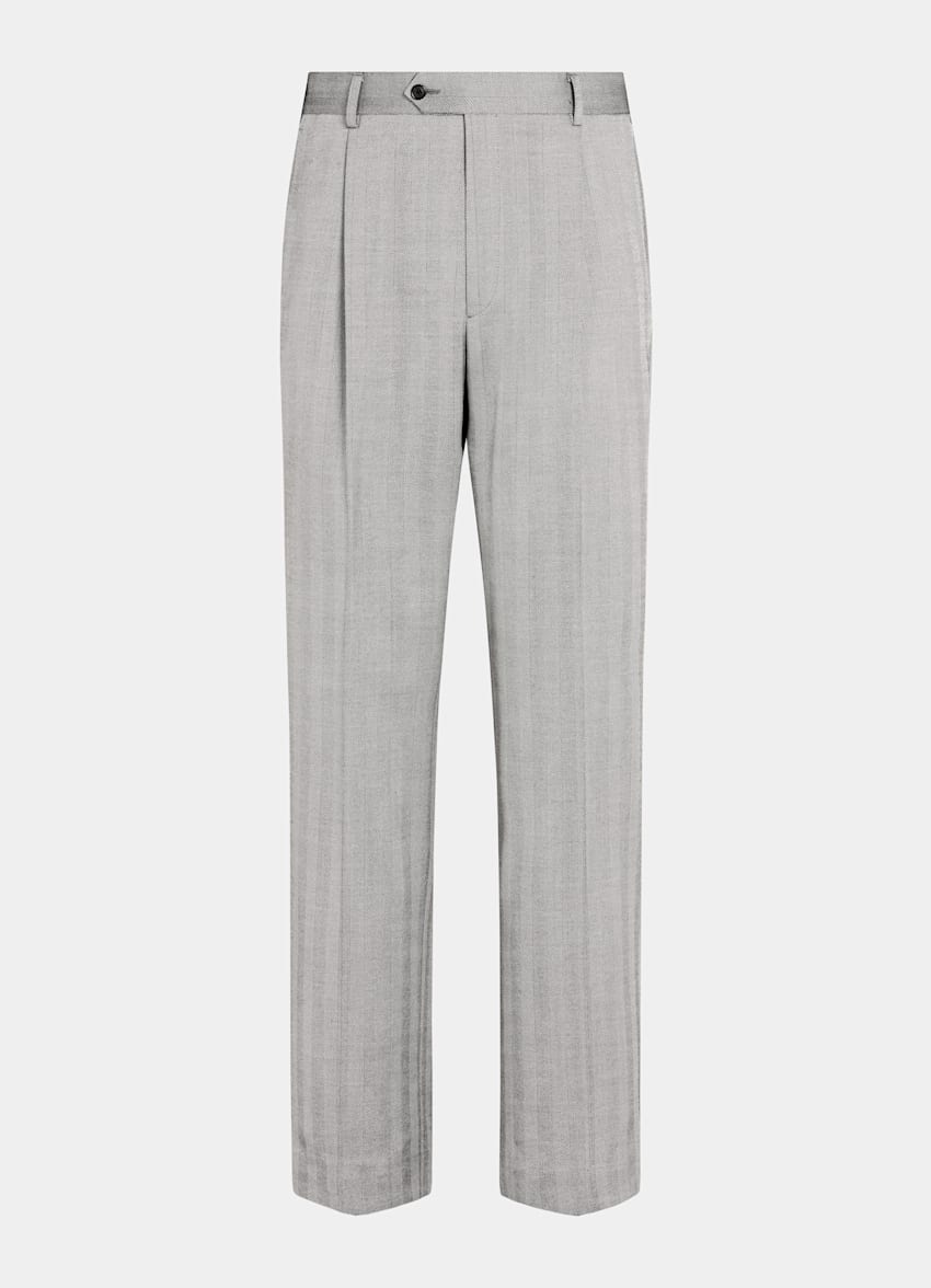 Grey Herringbone Tailored Fit Milano Suit