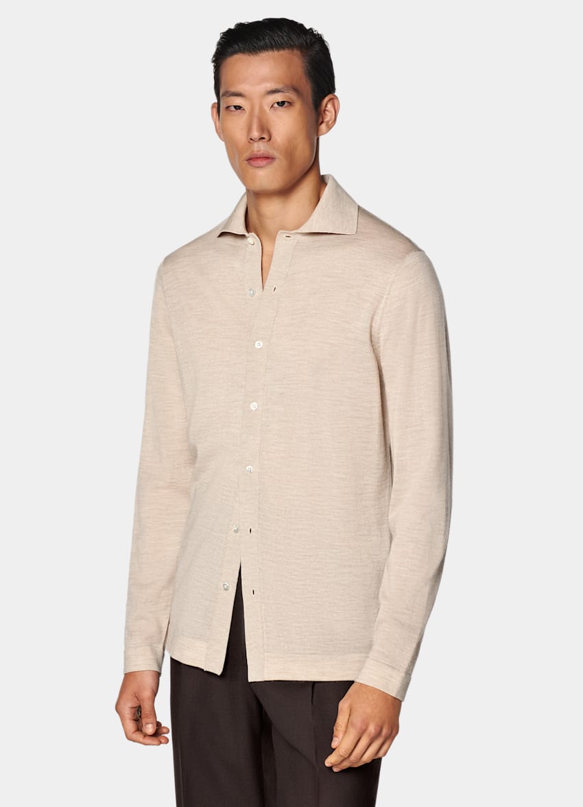 Sand Merino Long Sleeve Polo Cardigan