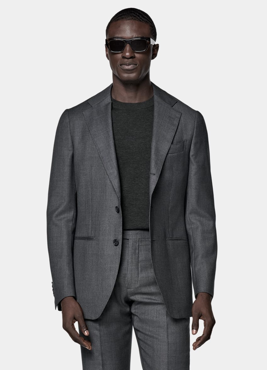 Dark Grey Bird's Eye Tailored Fit Havana Suit Jacket