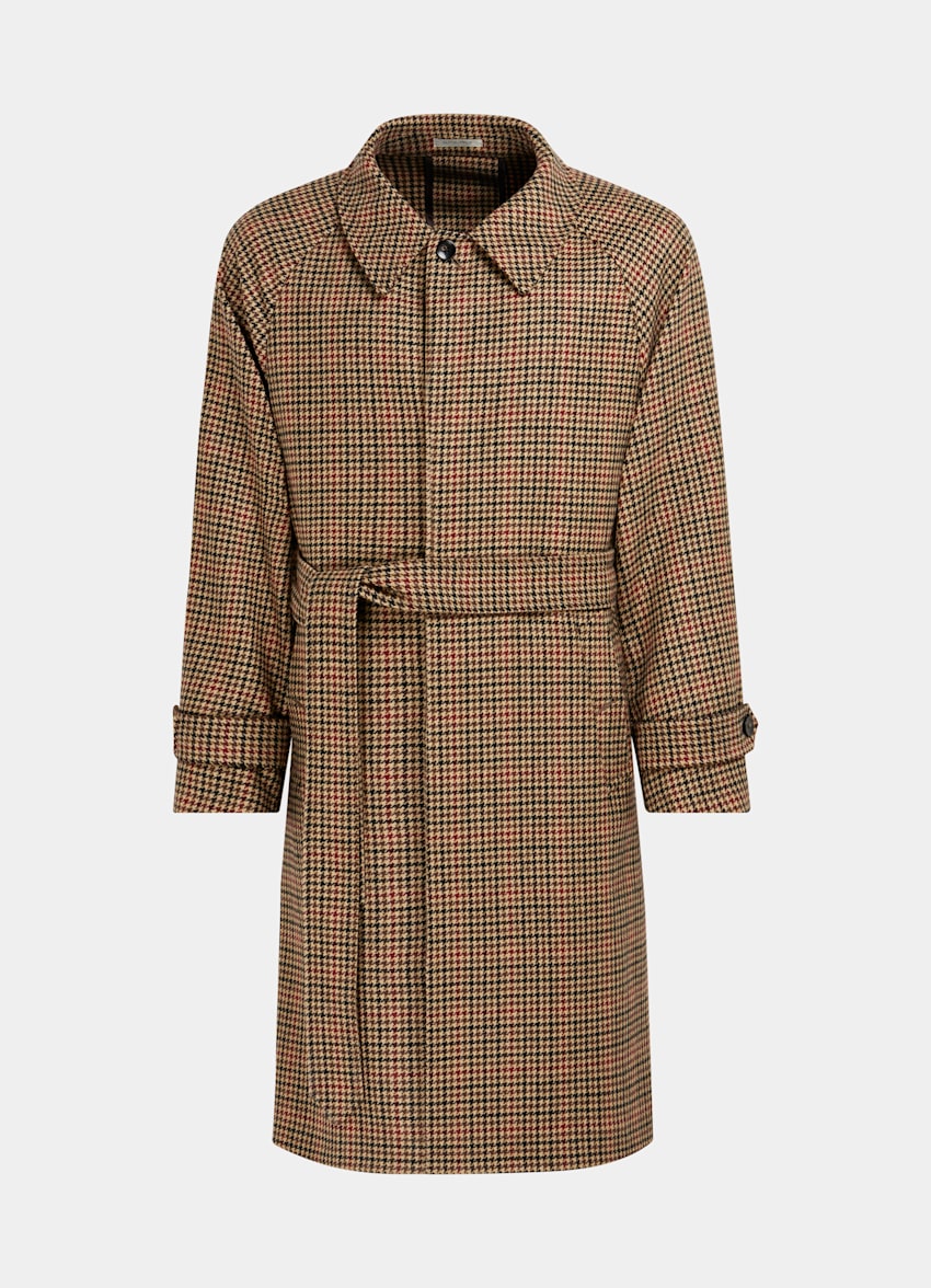 Brown & Red Checked Belted Overcoat