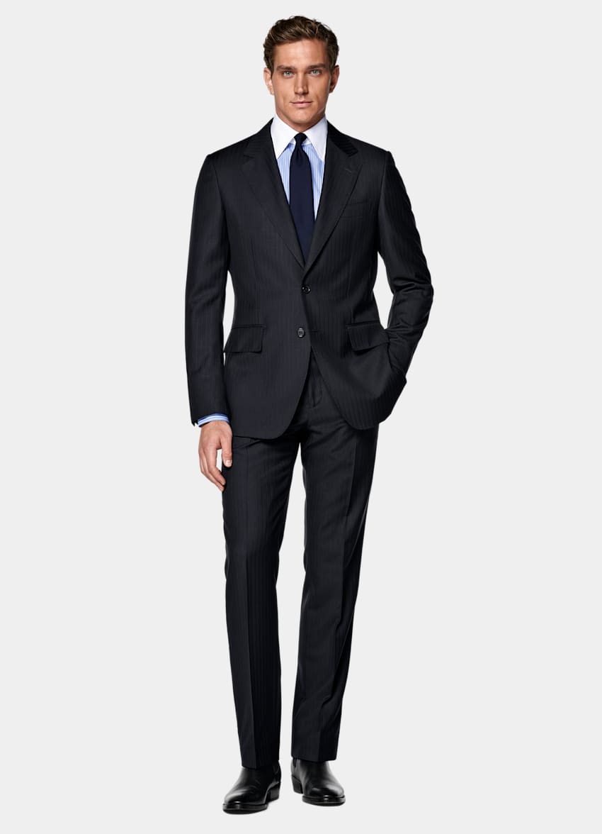 Navy Striped Tailored Fit Milano Suit