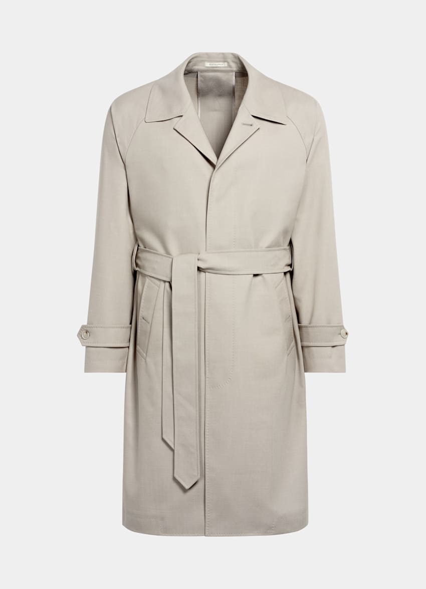Light Taupe Belted Overcoat