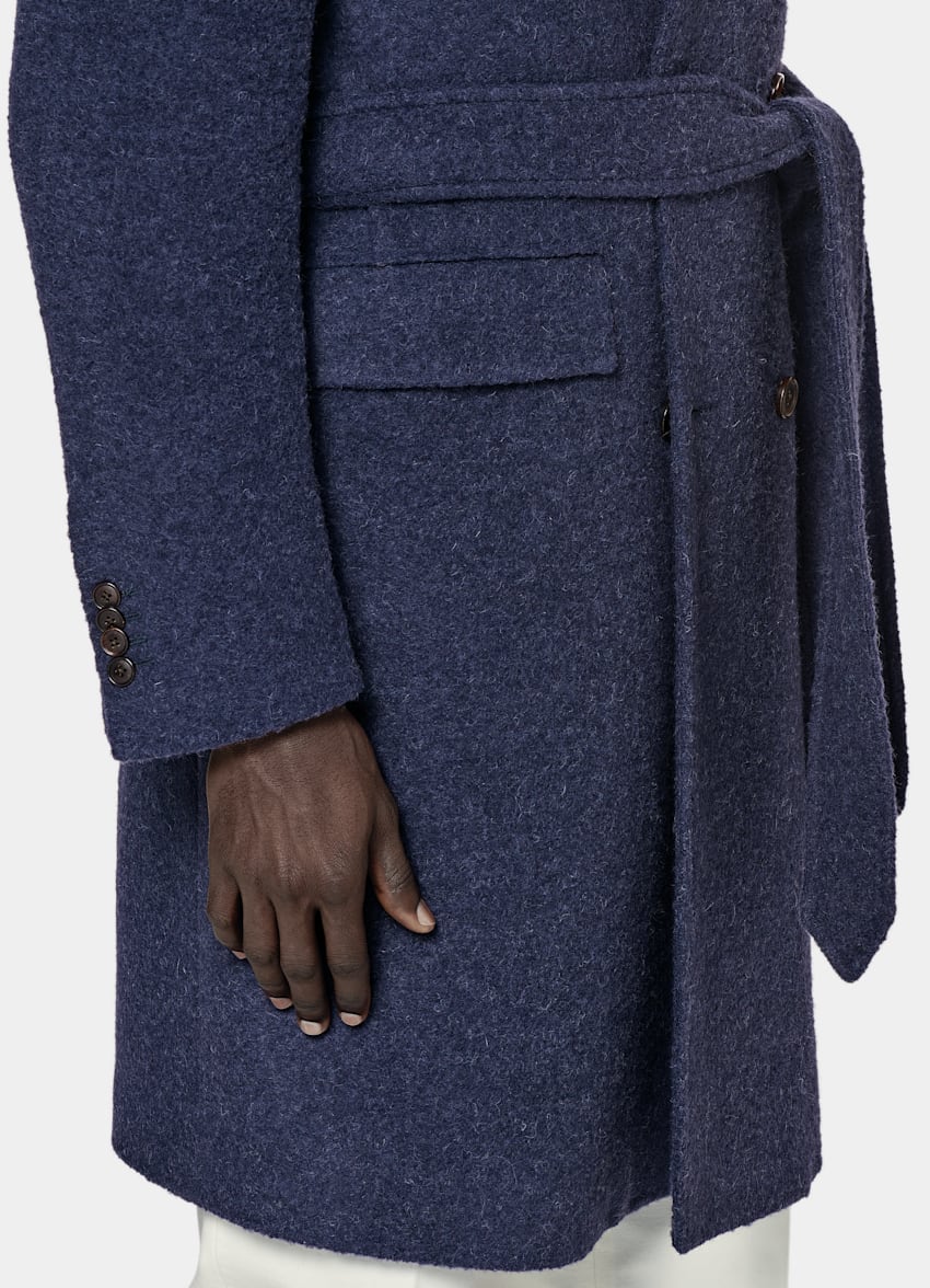 Mid Blue Belted Overcoat