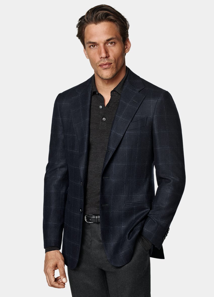Navy Checked Tailored Fit Havana Blazer