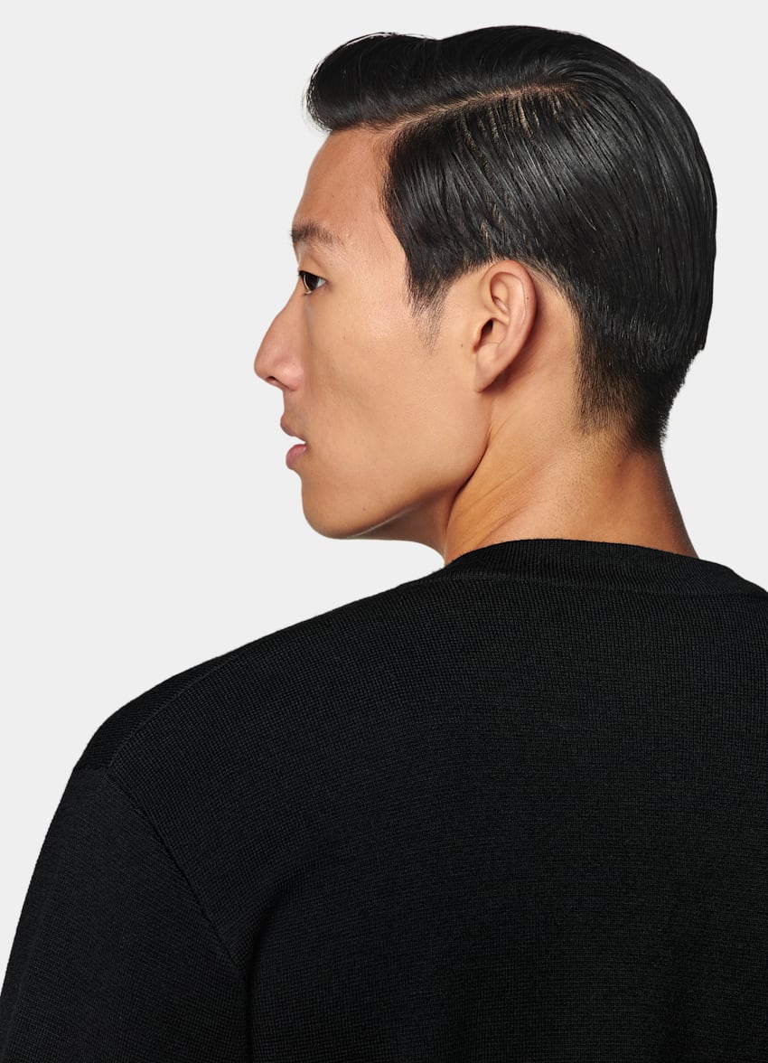 Black Merino Crewneck Cardigan