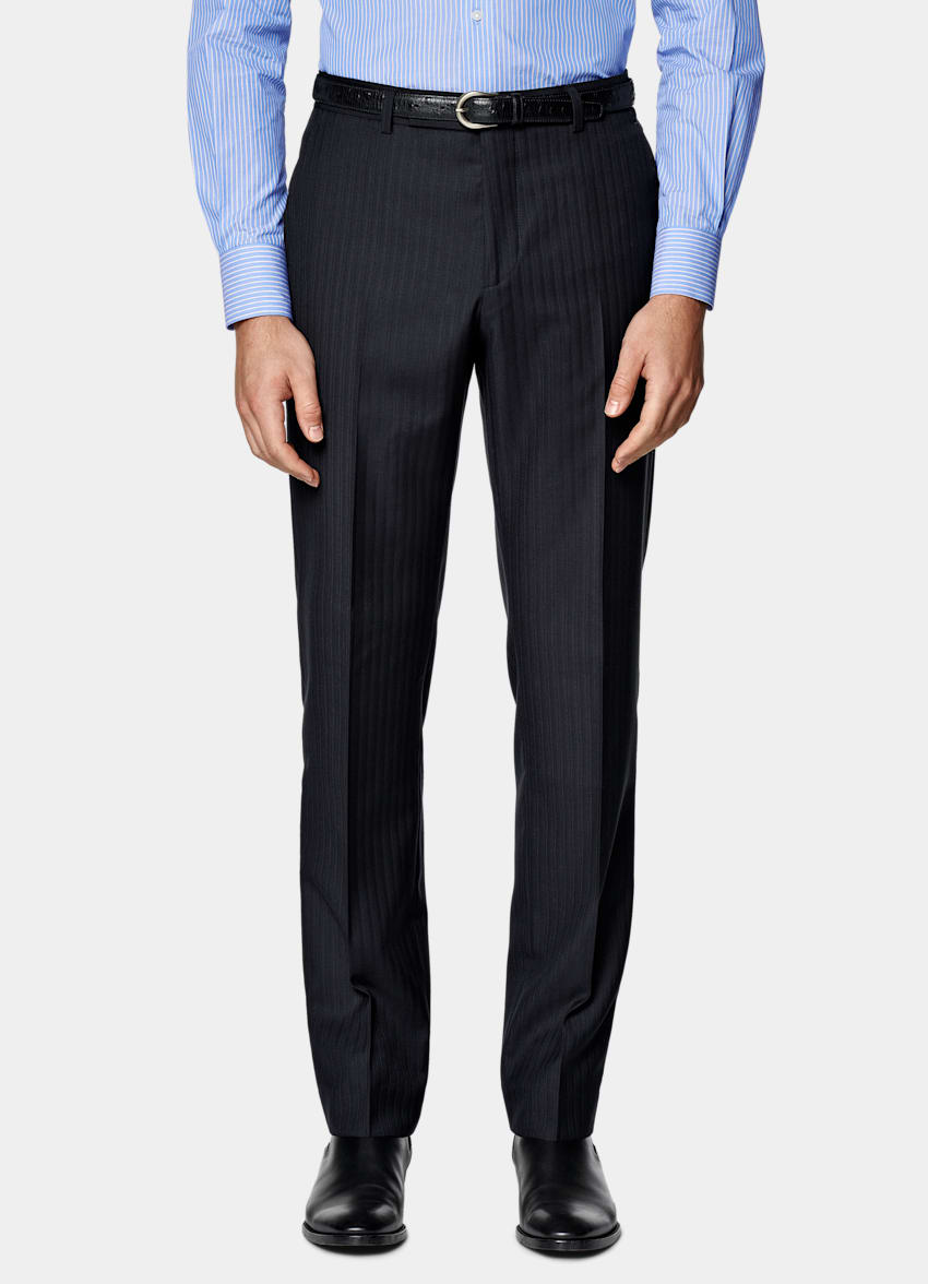 Navy Striped Tailored Fit Milano Suit