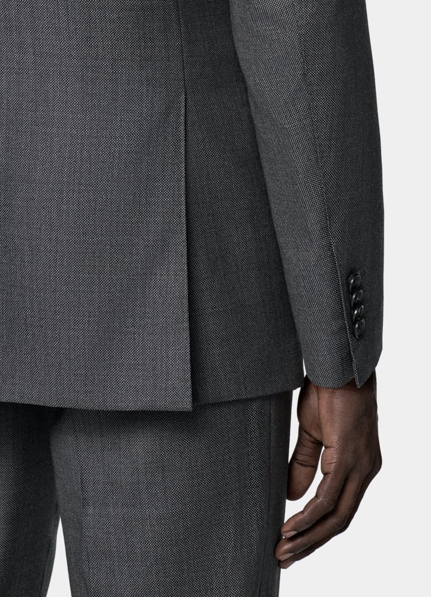 Dark Grey Bird's Eye Tailored Fit Havana Suit Jacket