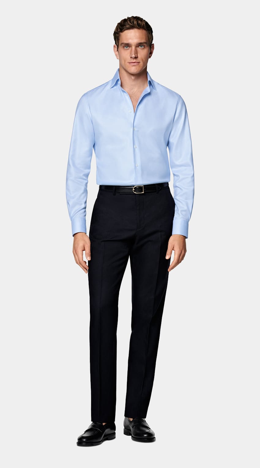 Light Blue Houndstooth Houndstooth Tailored Fit Shirt