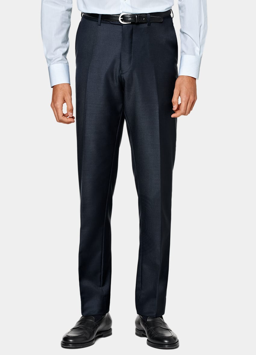 Navy Slim Leg Straight Suit Pants