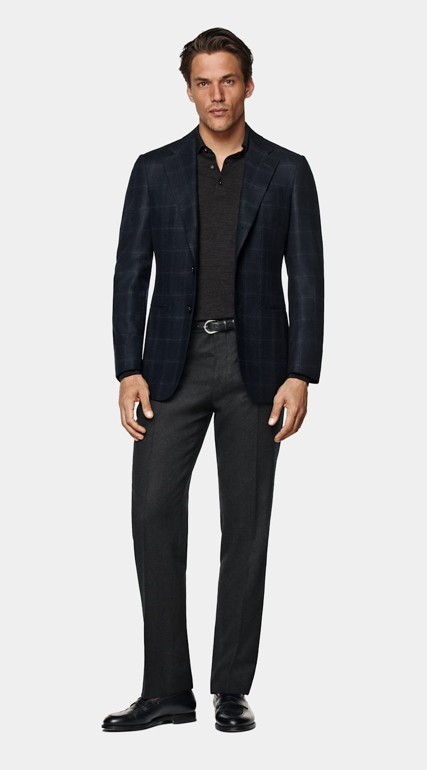 Navy Checked Tailored Fit Havana Blazer