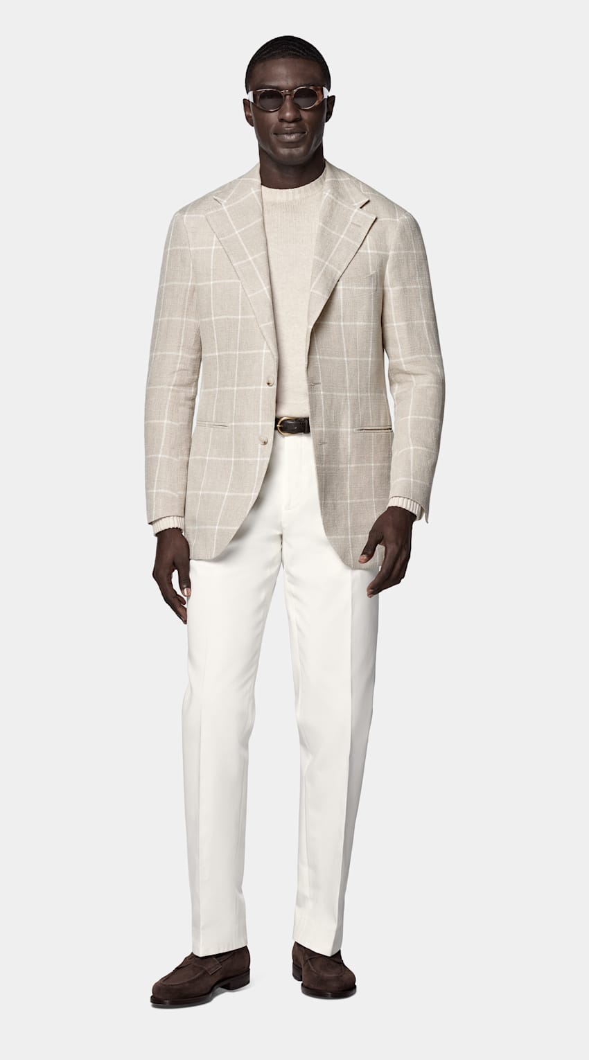Light Taupe Checked Relaxed Fit Roma Blazer