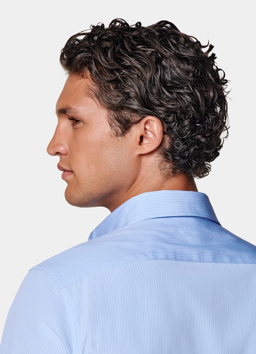 Mid Blue Striped Tailored Fit Shirt