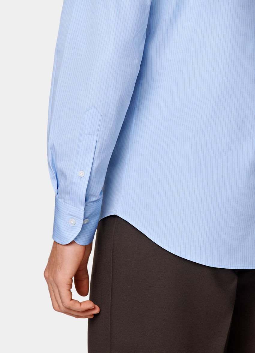 Mid Blue Striped Tailored Fit Shirt