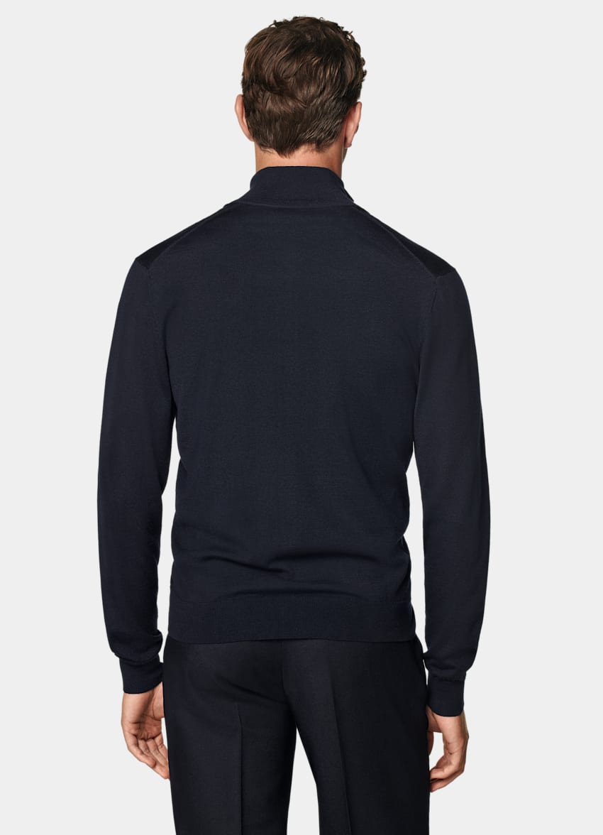 Navy Merino Zip Cardigan