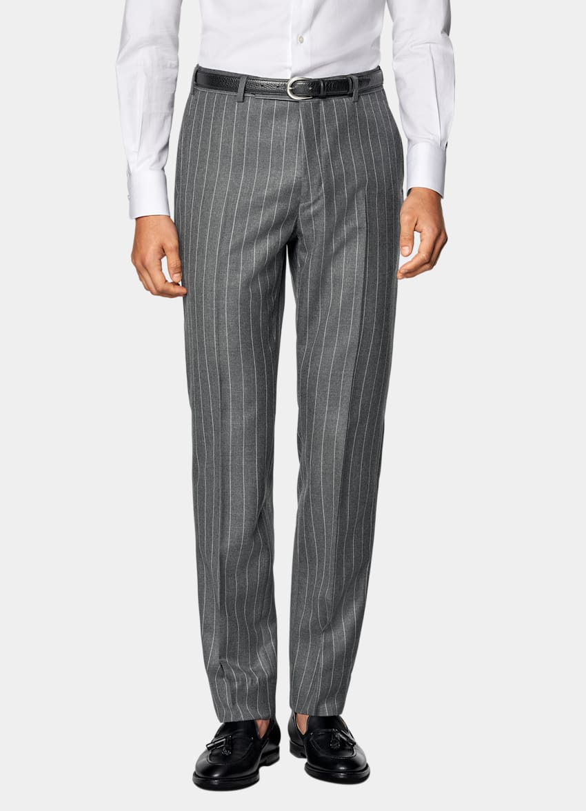Mid Grey Striped Tailored Fit Milano Suit