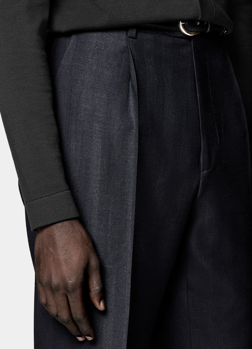 Navy Herringbone Tailored Fit Havana Suit