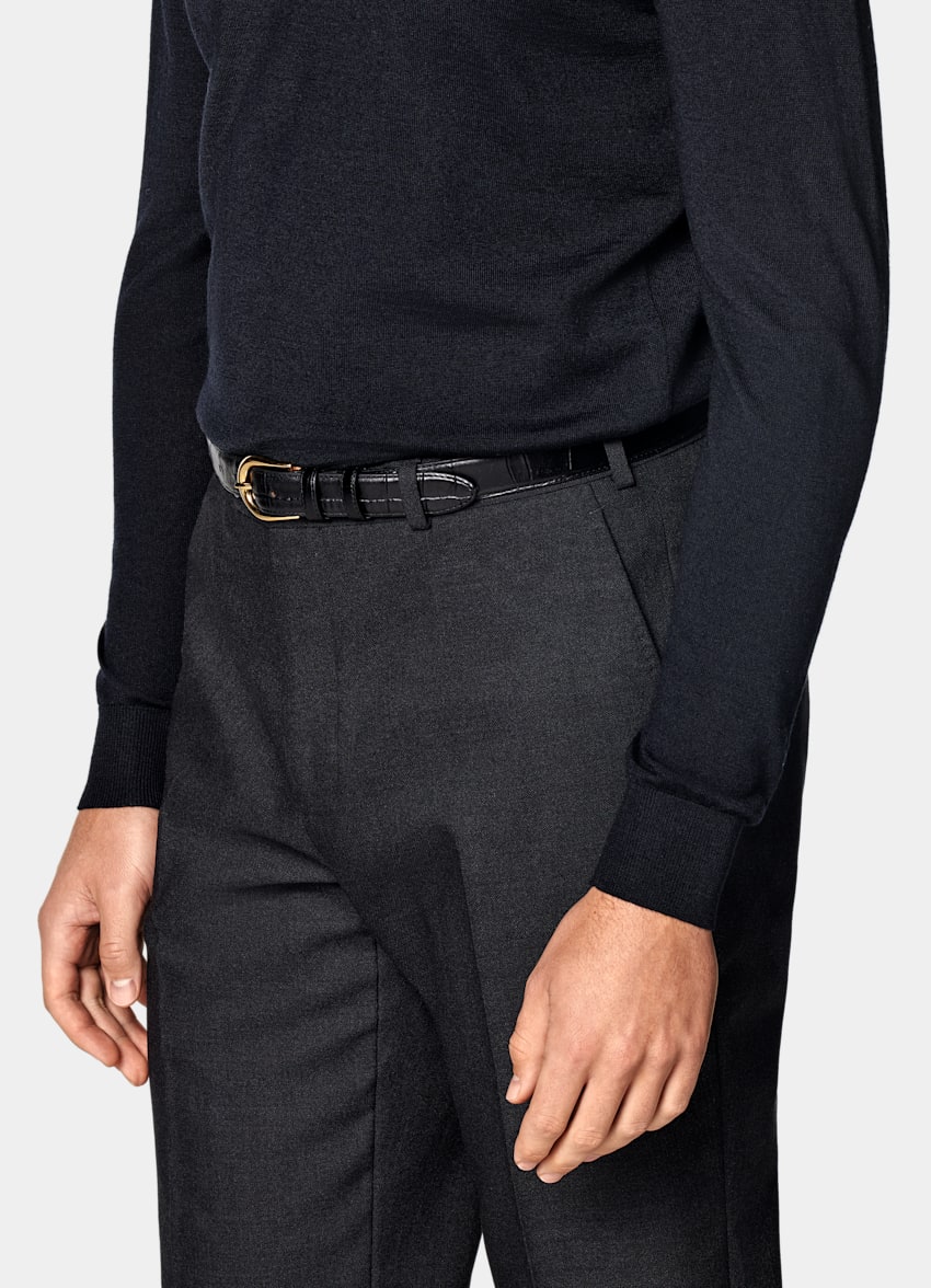 Navy Merino Long Sleeve Polo